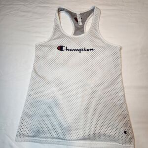Champion White Mesh Racerback Tank with Navy & Red Logo